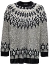 Valentino Crew Neck Wool Sweater  With Animal Print And Embroidery In Grey