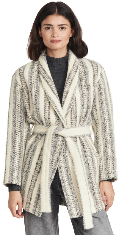 Iro Kiraz Belted Striped Shawl Coat In Ecru/grey