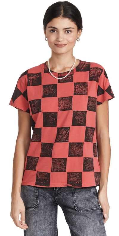 Mother The Boxy Goodie' Checker Print Cotton T-shirt In Black,black