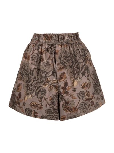 Ganni Floral Print Casual Shorts In Brown