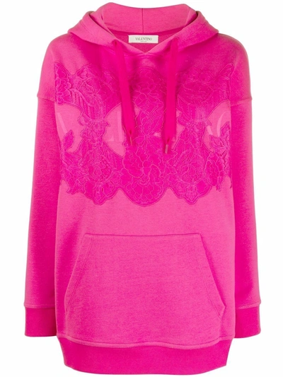 Valentino Lace-detail Cotton Hoodie In Pink
