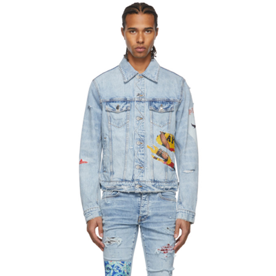 Amiri Blue Playboy Magazine Trucker Denim Jacket In Lt Vintage