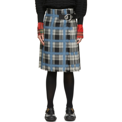 Marni Leather-trimmed Checked Wool Skirt In Multicolor
