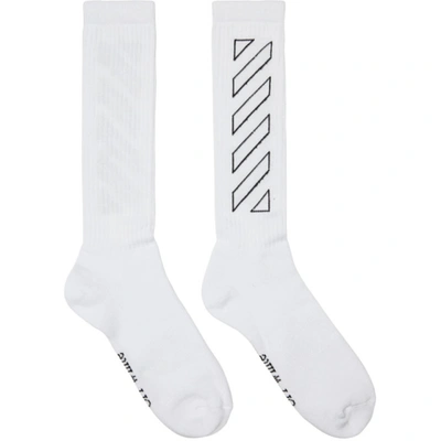 Off-white White Diagonal Mid Socks In White/black