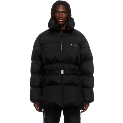 Off-white Hands Off Belted Puffer Down Jacket In Black
