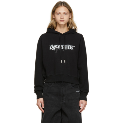 Off-white Pen Logo Crop Jersey Hoodie In Black