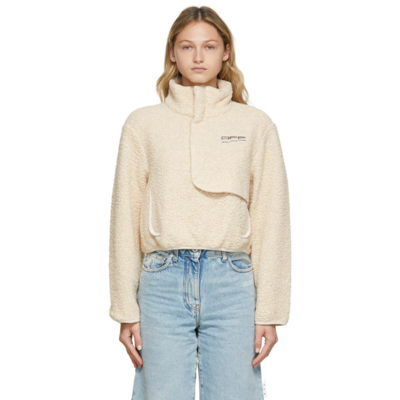 Off-white Embroidered-logo Shearling Cropped Jacket In Neutrals