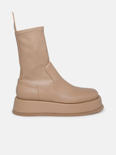 Gia X Rhw Beige Leather Rosie 11 Flatform Ankle Boots In Biscotti