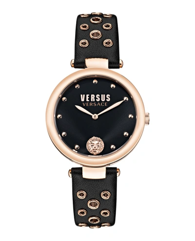 Versus Women's 34mm Los Feliz Rose Goldplated Stainless Steel & Leather Strap Watch In Black