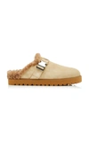 Moncler Mon Suede And Faux Shearling Slippers In Brown