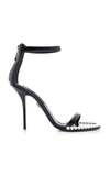 DOLCE & GABBANA KEIRA PEARL-EMBELLISHED PATENT LEATHER SANDALS