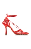 Bottega Veneta Lace-up Leather-trimmed Mesh Pumps In Red