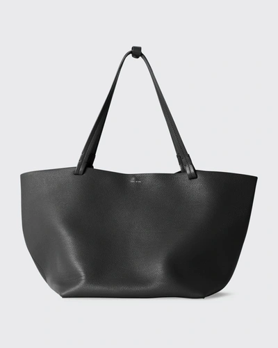 The Row Park Leather Shopper Tote Bag In Blsg Black Shg