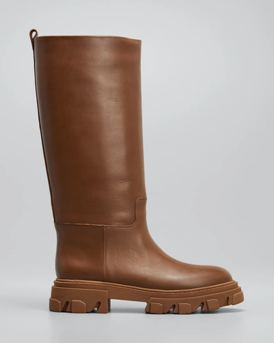 Gia X Pernille Calfskin Lug-sole Tall Boots In Chocolate