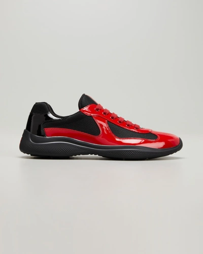 Prada Men's New America's Cup Leather Low-top Sneakers In Rossonero