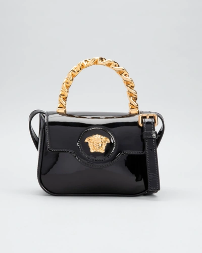 Versace Medusa Patent Chain Top-handle Crossbody Bag In Black Gol ...
