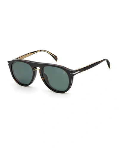 David Beckham Men's Brow Bar Aviator Sunglasses, 52mm In Dark Havana / Green Polarized