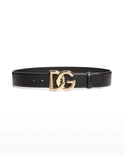 Dolce & Gabbana Dg Calfskin Buckle Belt In Nero