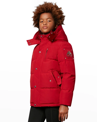 Moose Knuckles Kid's Water-resistant Detachable Hooded Coat In Deep Red