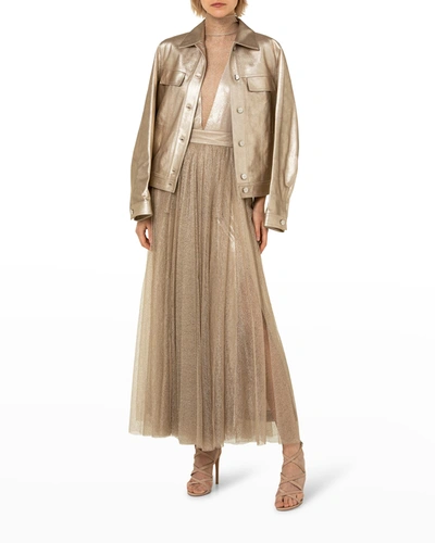 Akris Pleated Tulle & Jersey A-line Skirt In Gold