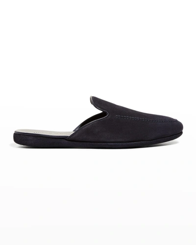 Manolo Blahnik Men's Crawford Suede Slippers In 0006 Blck(0015)