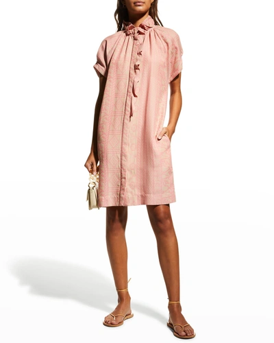 Finley Frankie Ethnic Jacquard Shift Dress In Khakipink