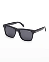 Tom Ford Men's Square Acetate Sunglasses In 01a Black/grey