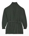 The Row Kids' Girl's Belted Solid Cashmere Cardigan In Forest Green