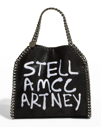 Stella Mccartney Falabella Graffiti Logo Mini Tote Bag In 1000 Black