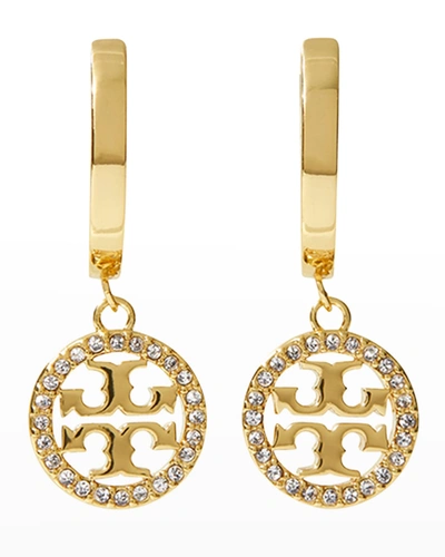 Tory Burch Miller Pave Crystal Hoop Earrings In Silver