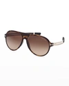 Tom Ford Men's Oscar Aviator Sunglasses In 52f Havana/brown