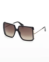 Max Mara Malibu Square Plastic Sunglasses In 01f Black/brown