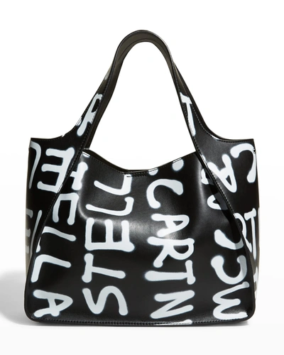 Stella Mccartney Logo Graffiti-print Tote Crossbody Bag In 1000 Black
