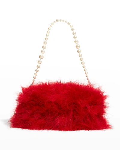 Dries Van Noten Wl Feather Bag With Beaded Strap In Red 352