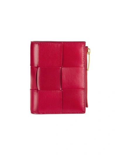 Bottega Veneta Mini Bi-fold Leather Wallet In Dark Red