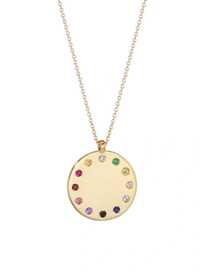 Saks Fifth Avenue 14k Gold Multi-stone Rainbow Circle Medallion Necklace In Yellow Gold