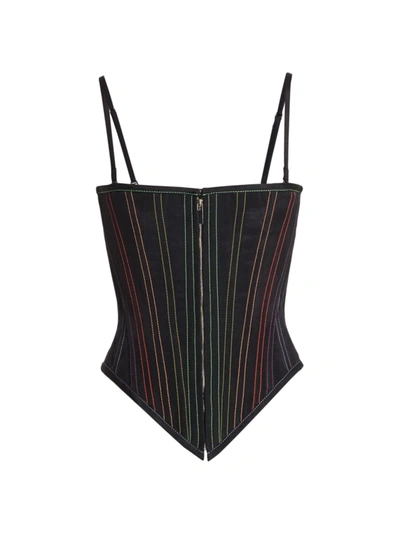 Christopher John Rogers Embroidered Moire Bustier Top In Black