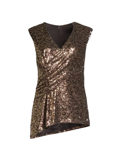 Elie Tahari Sequin V-neck Top In Bronze