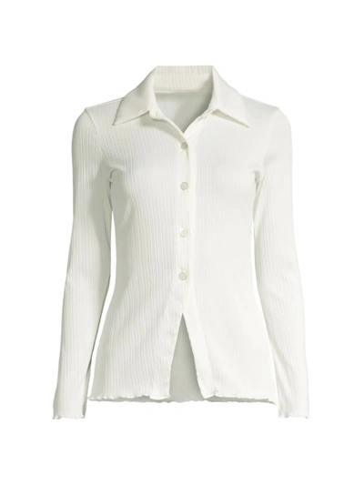 Frankies Bikinis Women's Nova Plisse Button-up Shirt In Ivory