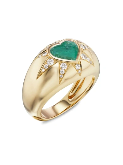 Sorellina Starburst Heart 18k Yellow Gold, Emerald & Diamond Ring