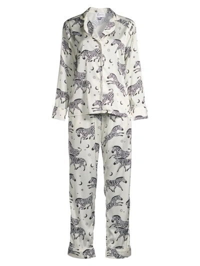Averie Sleep Rio Two-piece Satin Pajama Set In Zebra White