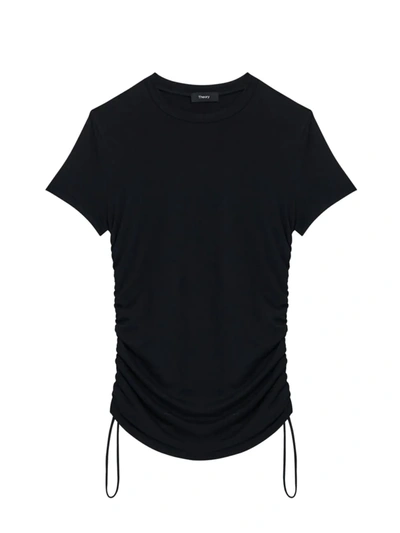 Theory Ruched Organic Cotton Tee In Black