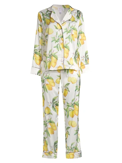 Averie Sleep Two-piece Citrus Print Pajama Set In White