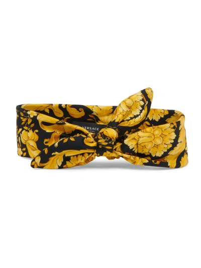 Versace Black & Gold Barocco All Over Headband In Gold Print