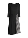 Misook Pleated Contrast Panel Soft Knit Dress In Black