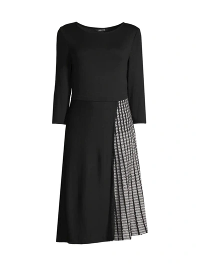Misook Pleated Contrast Panel Soft Knit Dress In Black/white