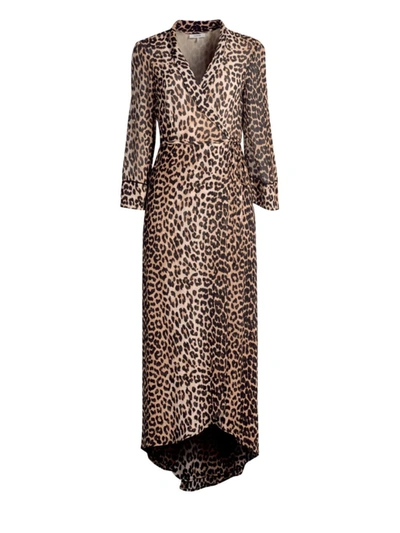 Ganni Mullin Leopard Georgette Wrap Dress
