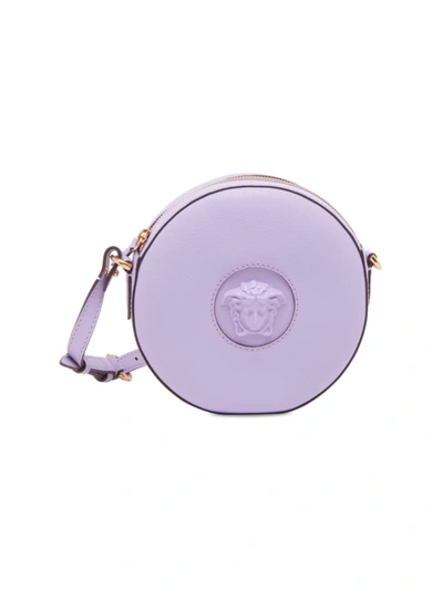 Versace La Medusa Leather Disco Bag In Lilac  Gold