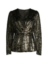 Elie Tahari Sequin Peplum Top In Noir Gold