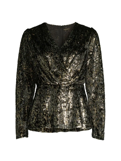 Elie Tahari Sequin Peplum Top In Noir Gold